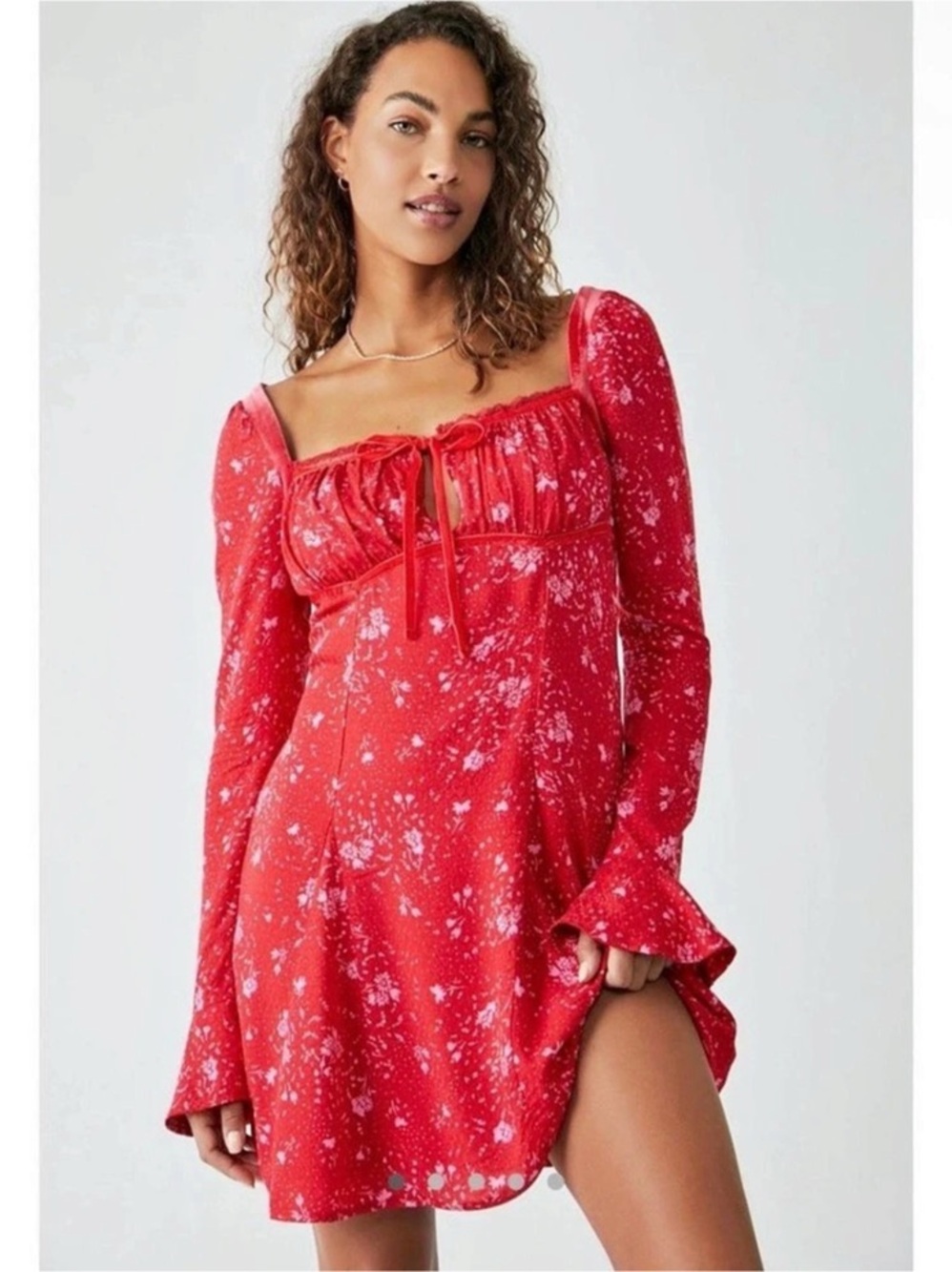 Free People Red Floral Bell Sleeve Dress ❤️